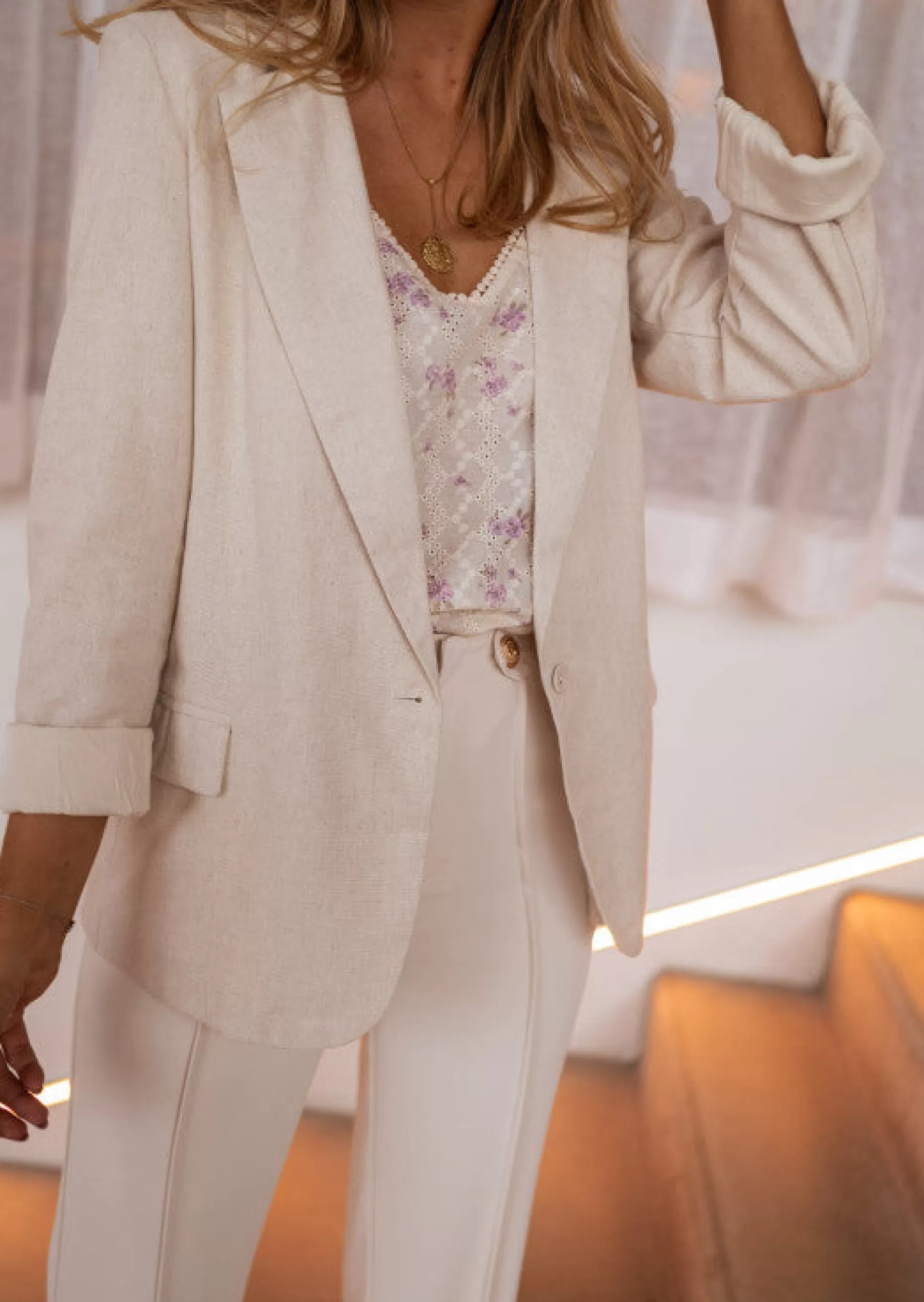 Store Blazer Océane beige en lin | Blazer léger en lin | Prêt-à-porter en ligne | Easy Clothes Femme Blazers