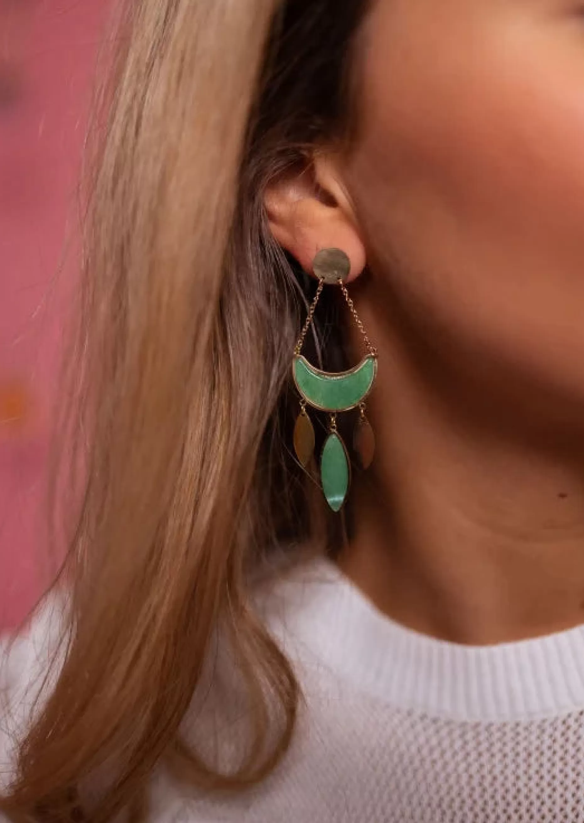 Hot Boucles d’Oreilles Pendantes Briz | Vertes & DoréesEasy Clothes Boucles d'oreilles