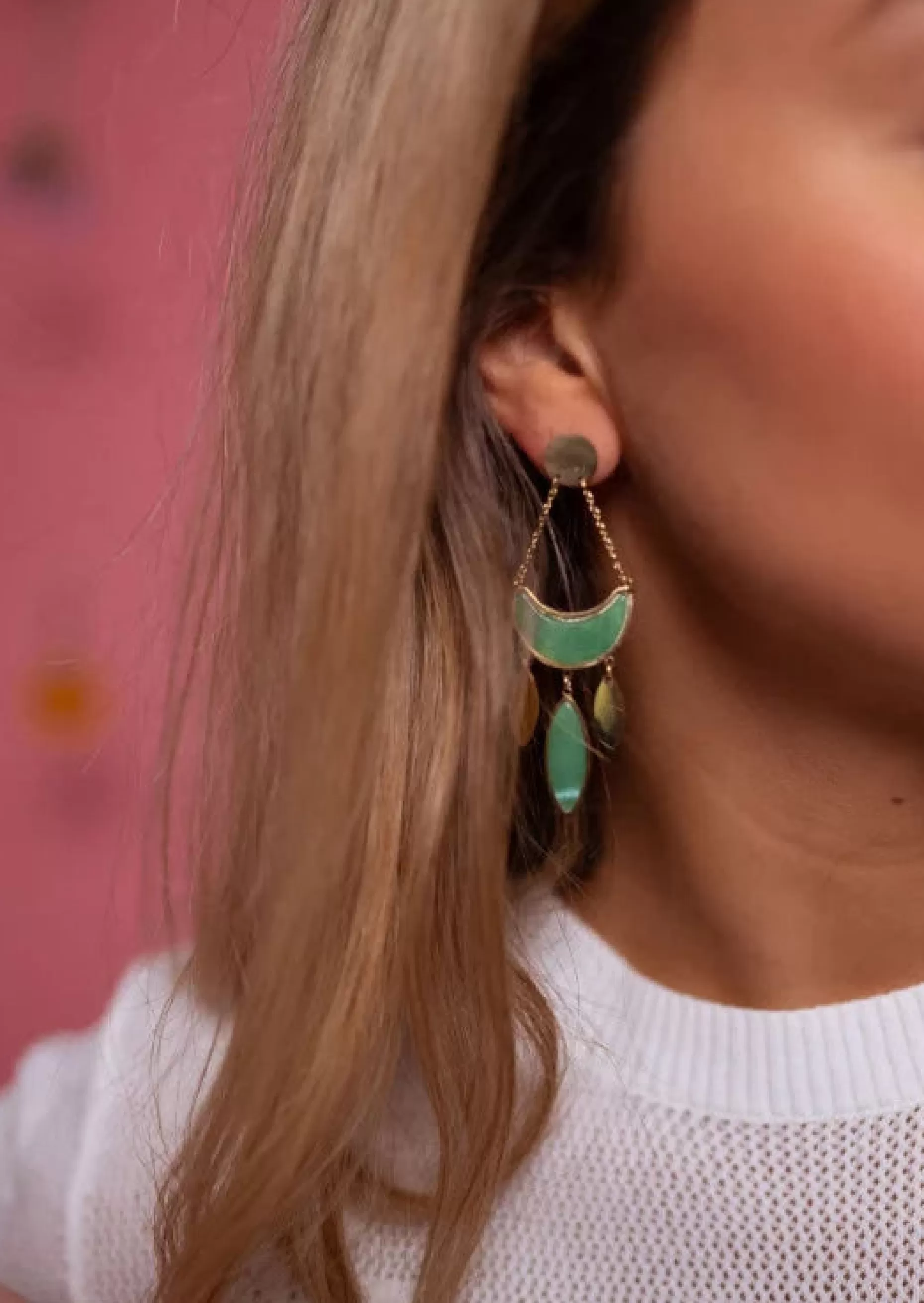Hot Boucles d’Oreilles Pendantes Briz | Vertes & DoréesEasy Clothes Boucles d'oreilles