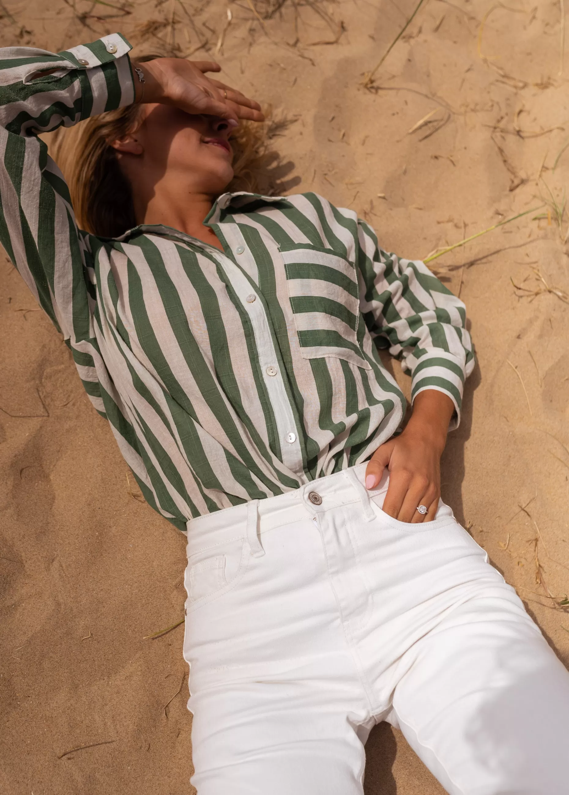 Hot Chemise Benza à lignes vertes | Chemise ample lignée | Prêt-à-porter en ligne | Easy Clothes Femme Chemisiers & Blouses