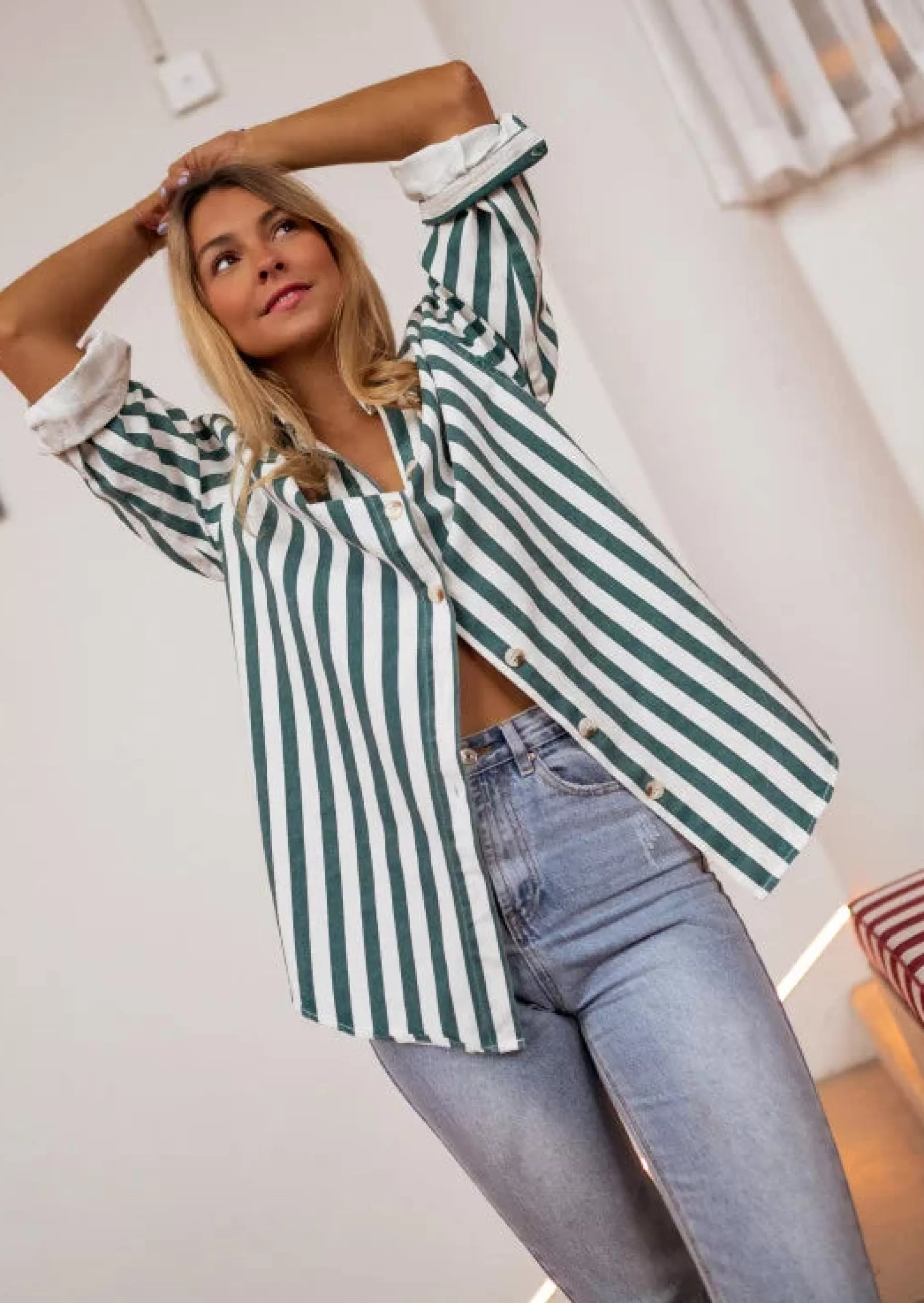 Clearance Chemise Kalina à lignes vertes effet jeans | Chemise oversized | Prêt-à-porter en ligne | Easy Clothes Femme Chemisiers & Blouses