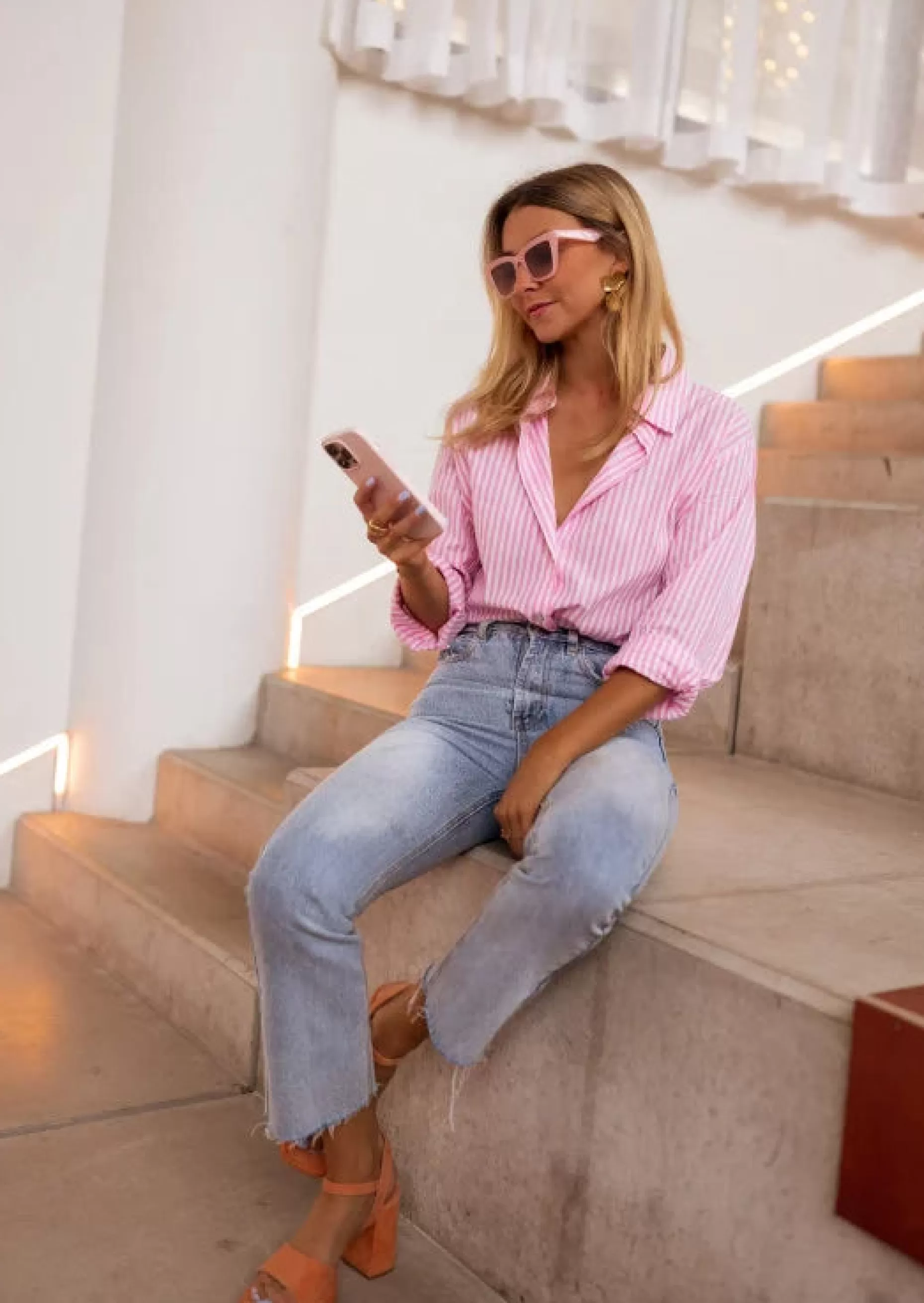 New Chemise Raphi rose à lignes | Chemise lignée rose | Prêt-à-porter en ligne | Easy Clothes Femme Chemisiers & Blouses