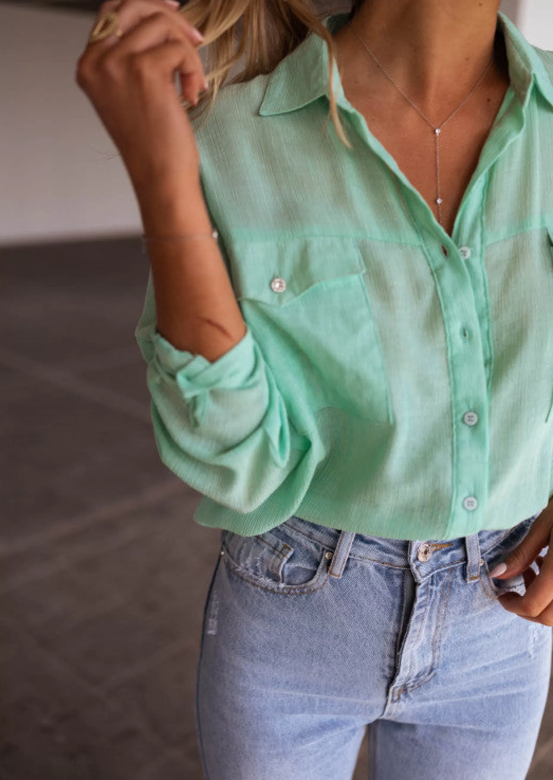 Cheap Chemise Sasou verte d’eau | Chemise transparente femme | Prêt-à-porter en ligne | Easy Clothes Femme Chemisiers & Blouses