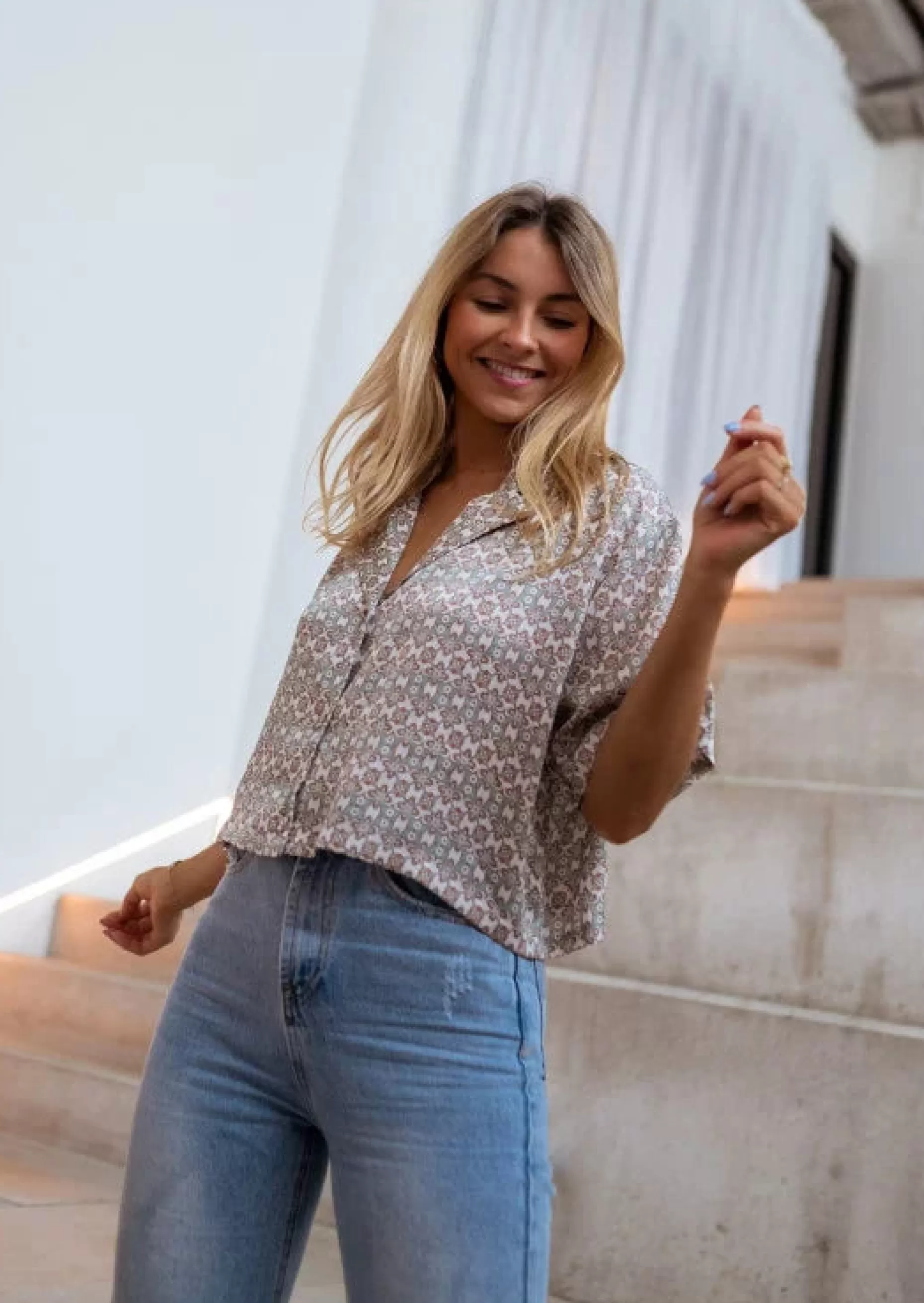Sale Chemise Tia verte à motifs | Chemise crop oversized | Prêt-à-porter en ligne | Easy Clothes Femme Chemisiers & Blouses