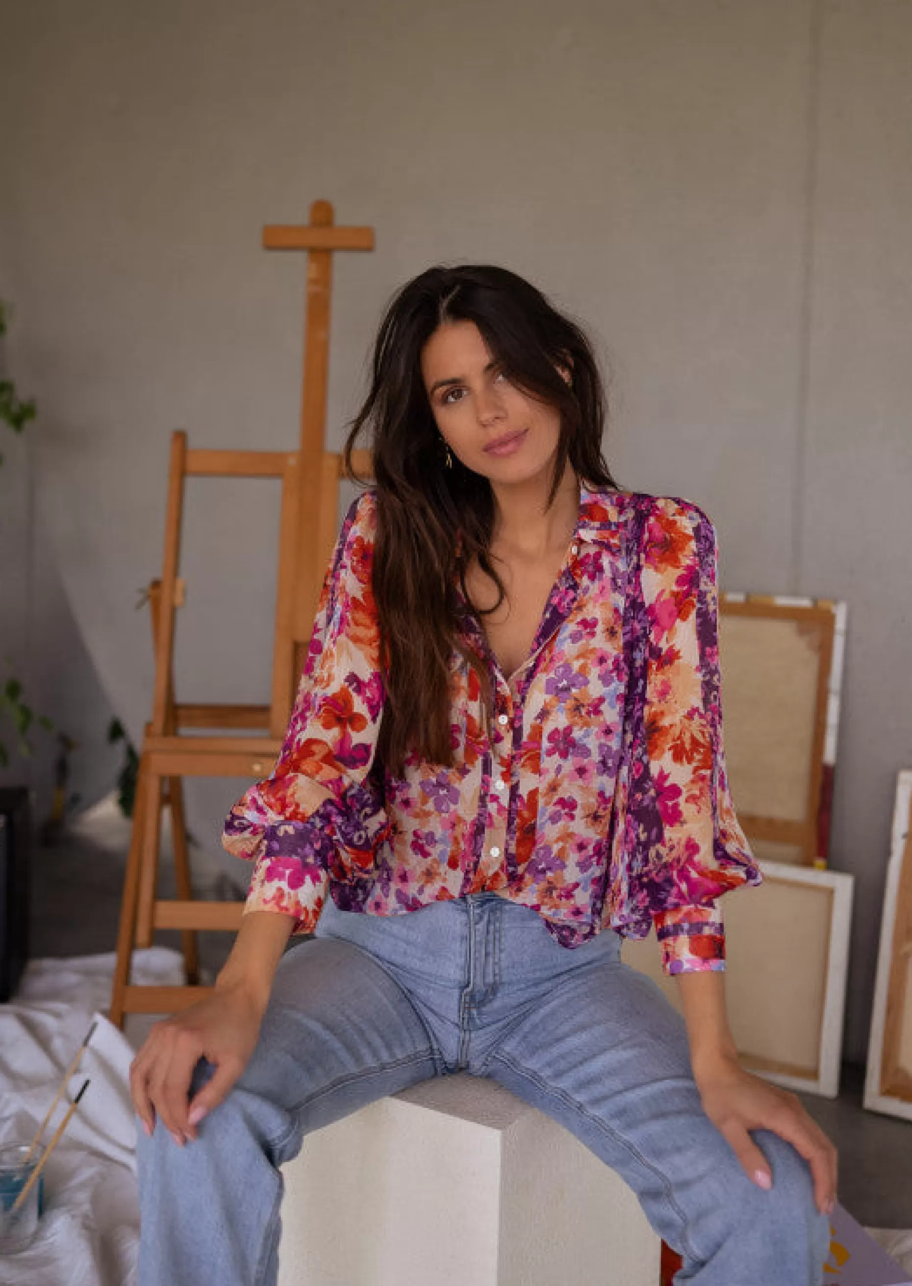 Fashion Chemisier Fauve à fleurs | Chemisier manches bouffantes | Prêt-à-porter en ligne | Easy Clothes Femme Chemisiers & Blouses