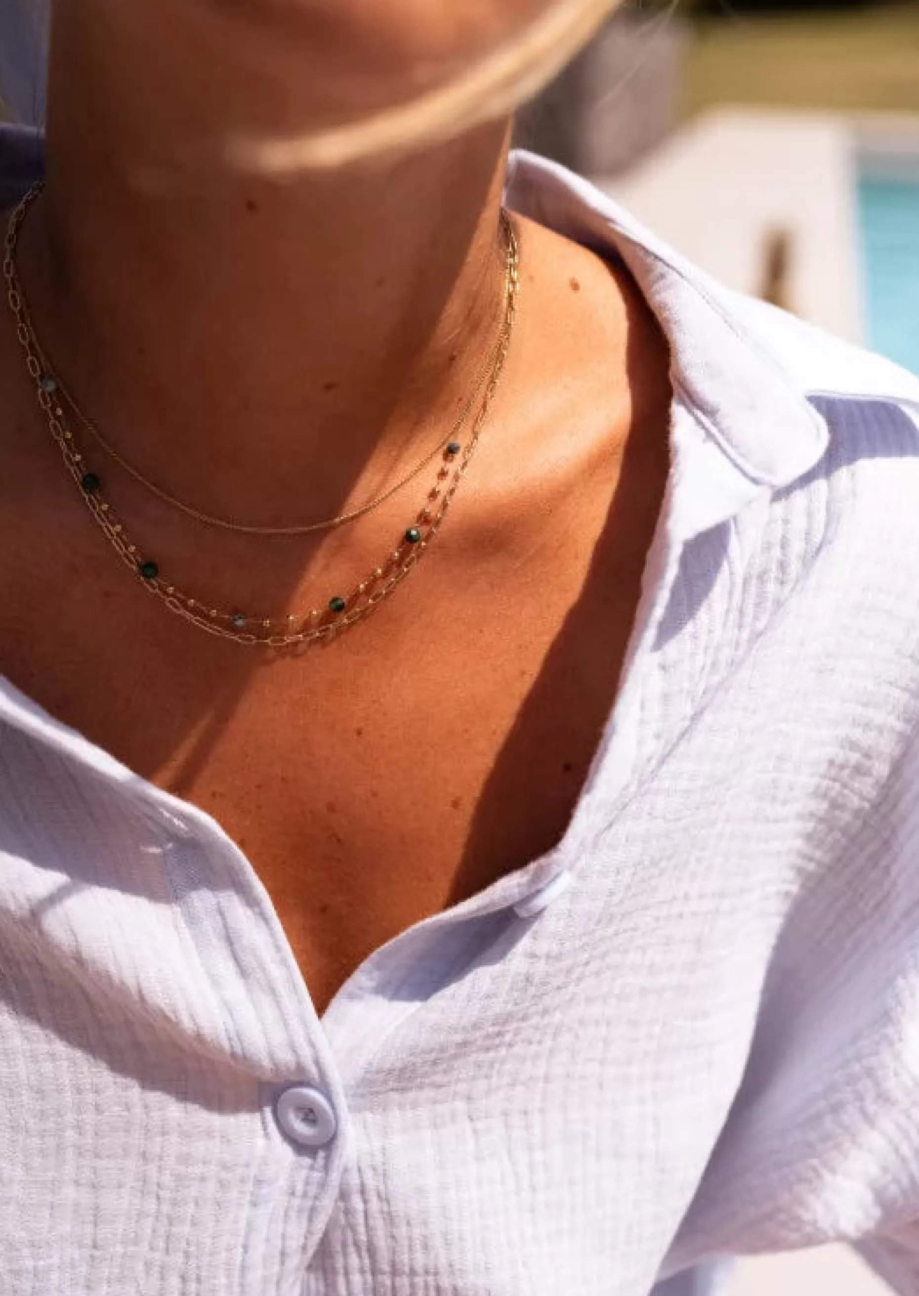 Store Collier Laza doré et vert | Collier multi-rangs  |  Prêt-à-porter en ligne | Easy Clothes Colliers