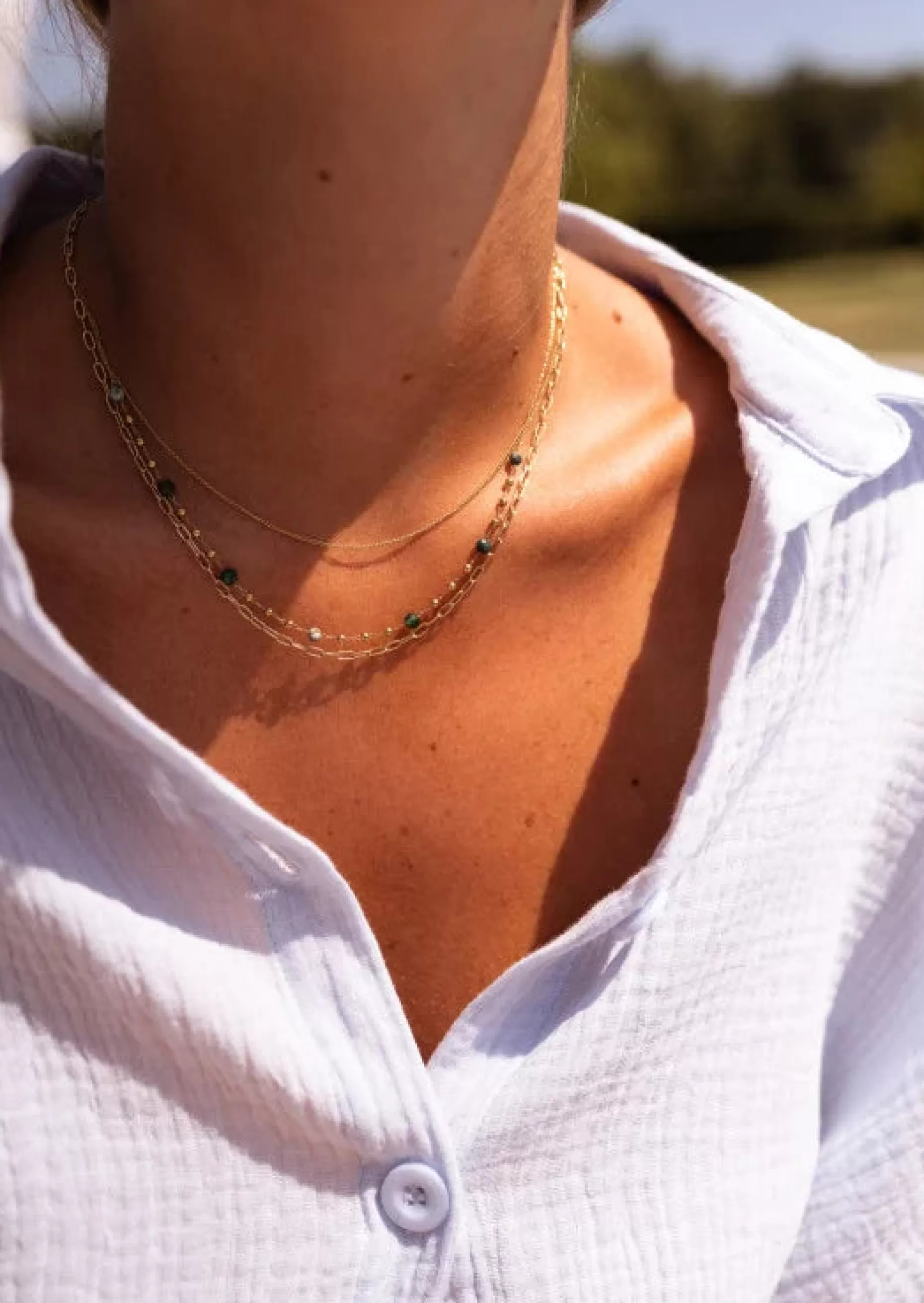 Store Collier Laza doré et vert | Collier multi-rangs  |  Prêt-à-porter en ligne | Easy Clothes Colliers