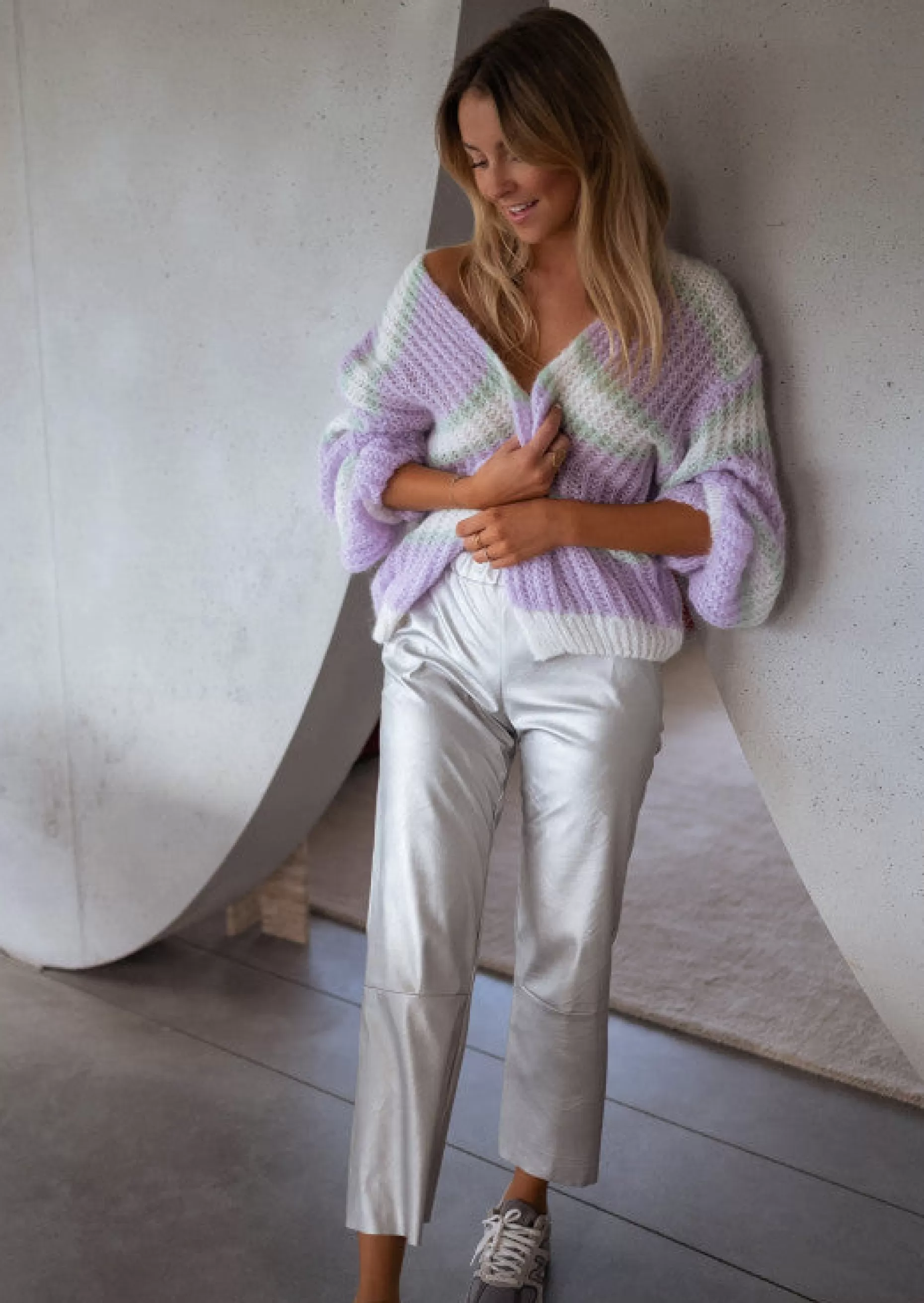 Best Sale Gilet Janet mauve, écru et vert |  Gilet Bernadette ligné | Prêt-à-porter en ligne | Easy Clothes Femme Pulls & Gilets