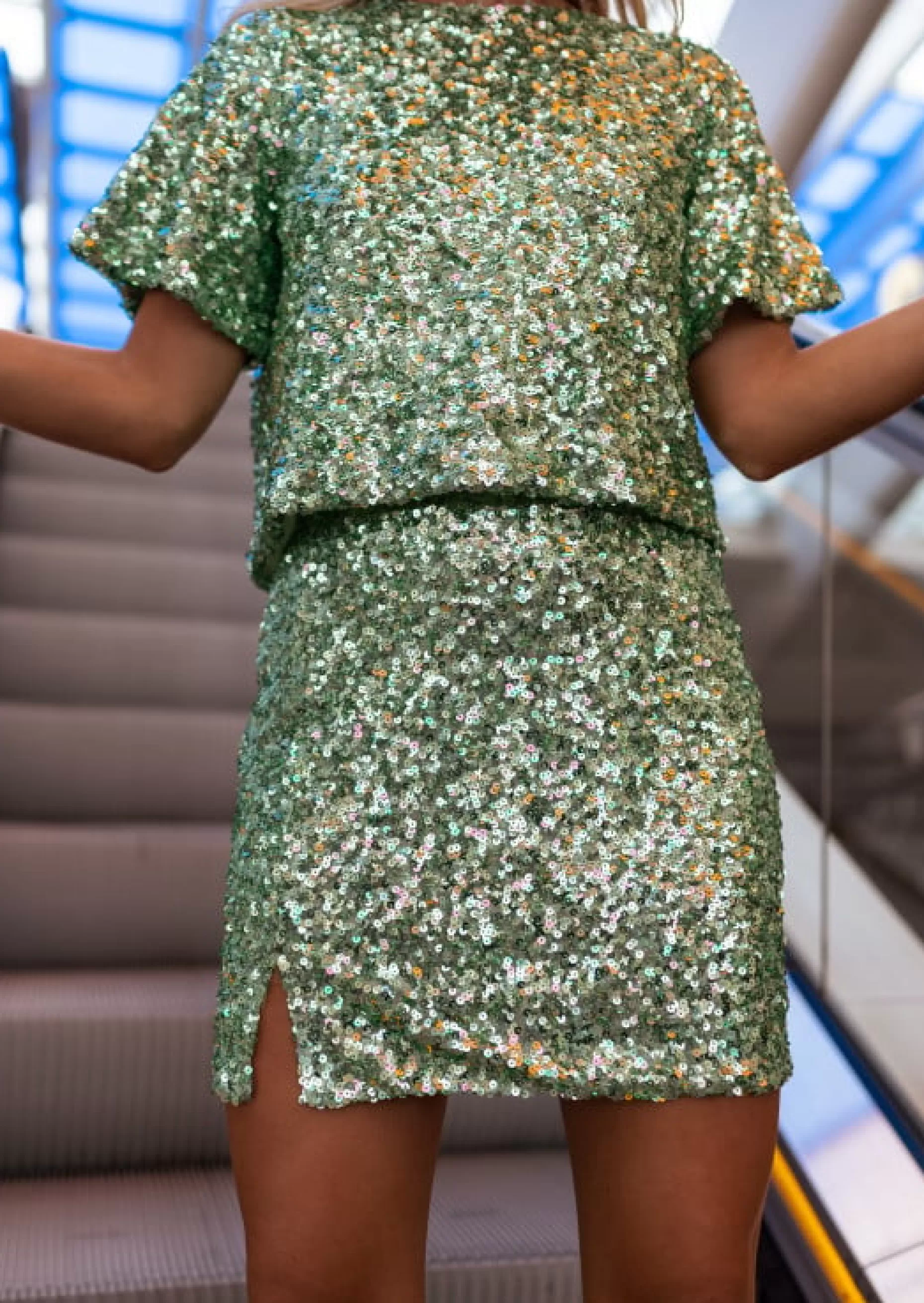 Outlet Jupe Clarita verte à paillettes | Jupe courte à sequins |  Prêt-à-porter en ligne | Easy Clothes Femme Jupes & Shorts
