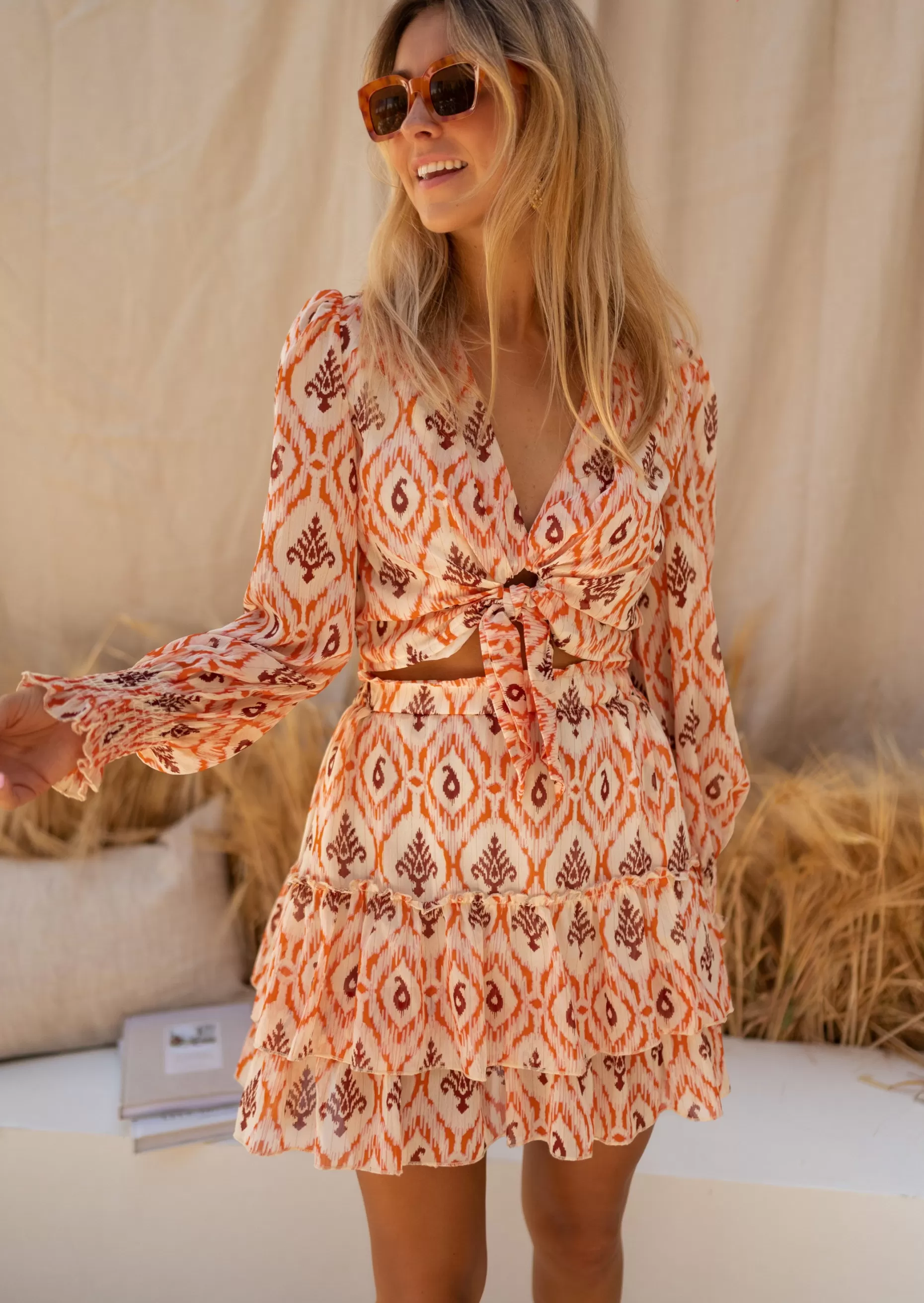 New Jupe Lush à Motifs | Orange & Brune | Vêtements Femme | Easy Clothes Femme Jupes & Shorts