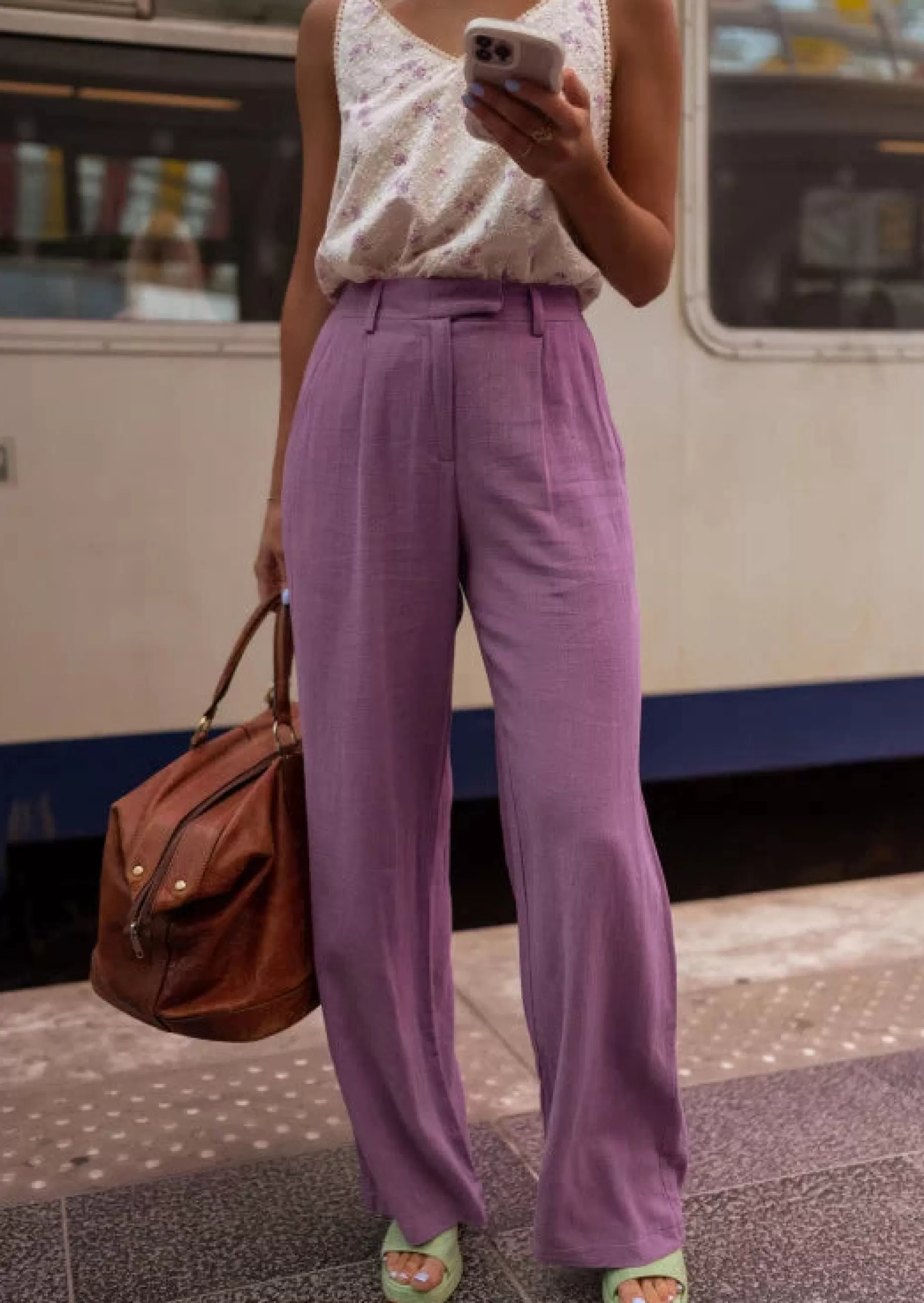 Online Pantalon Joey mauve en lin | Pantalon large en lin | Prêt-à-porter en ligne | Easy Clothes Femme Pantalons