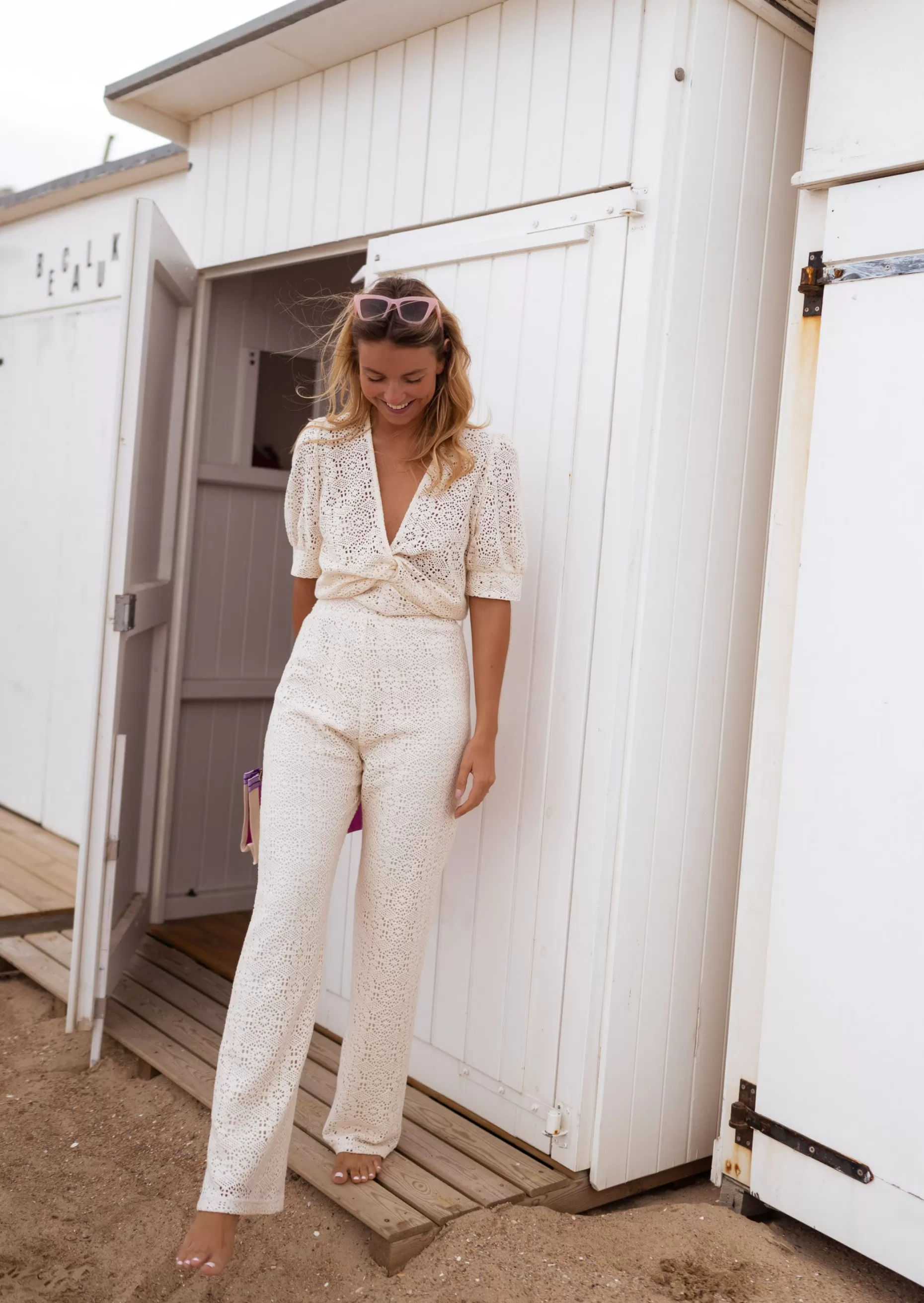 New Pantalon Louis écru en broderie | Pantalon brodé effet dentelle | Prêt-à-porter en ligne | Easy Clothes Femme Pantalons