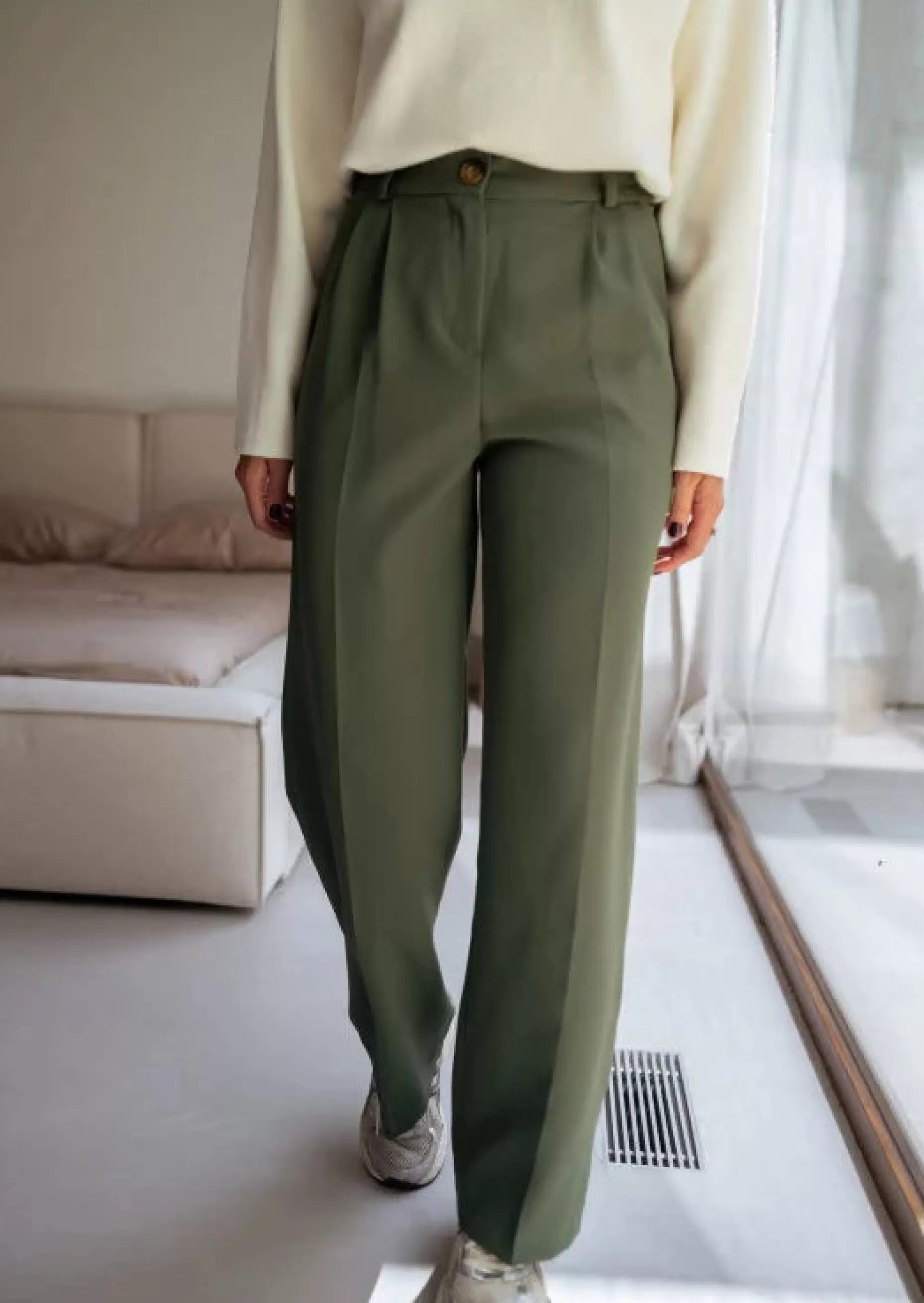 Fashion Pantalon Lowen - Kaki - Taille Haute - Made In FranceEasy Clothes Femme Pantalons