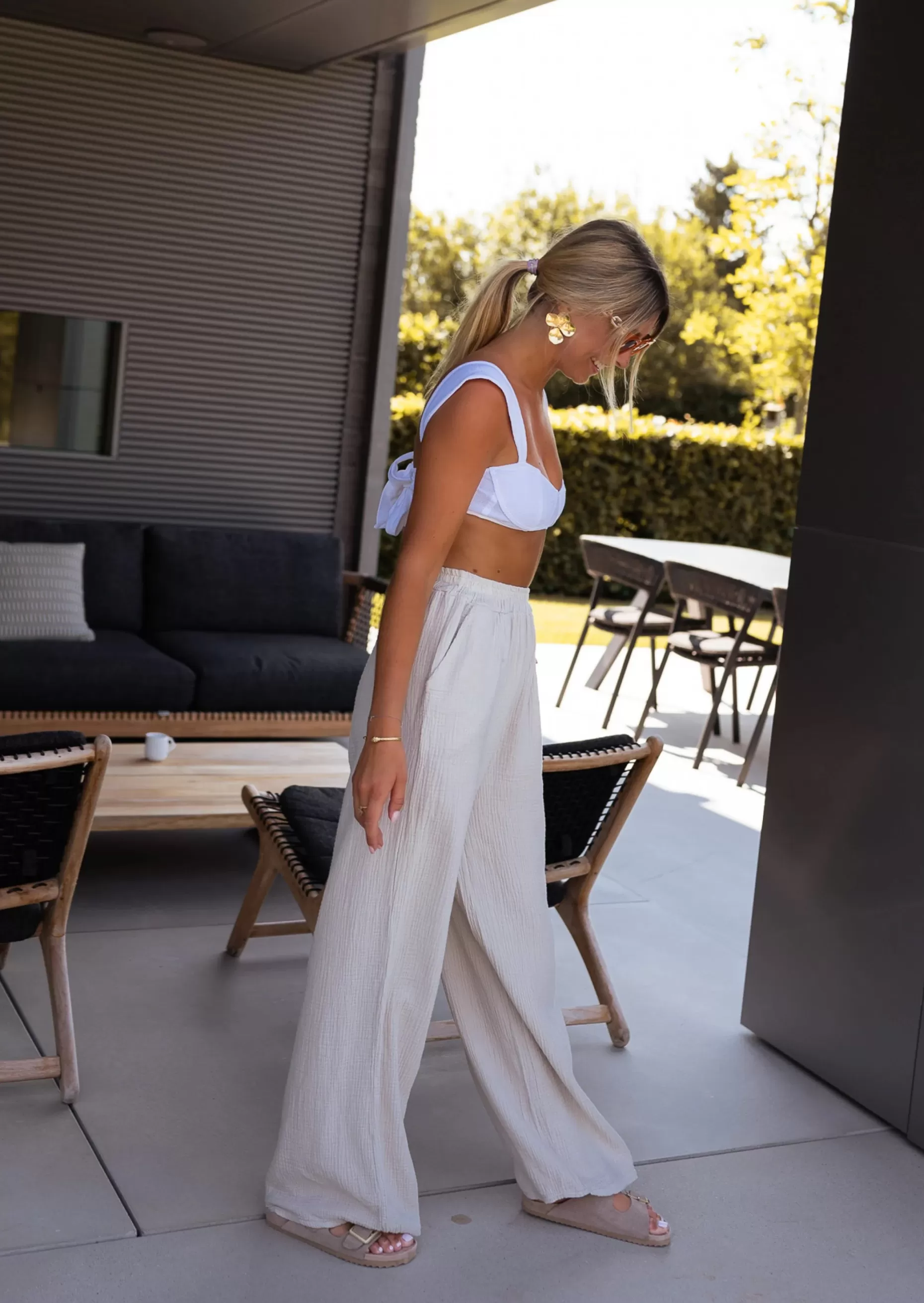Cheap Pantalon Shiva beige en gaze de coton | Pantalon ample en coton |  Prêt-à-porter en ligne | Easy Clothes Femme Pantalons