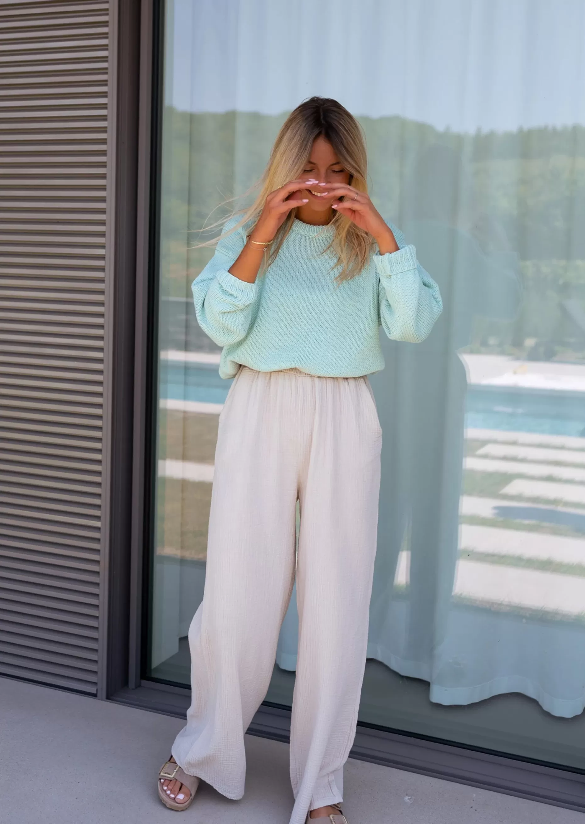 Cheap Pantalon Shiva beige en gaze de coton | Pantalon ample en coton |  Prêt-à-porter en ligne | Easy Clothes Femme Pantalons