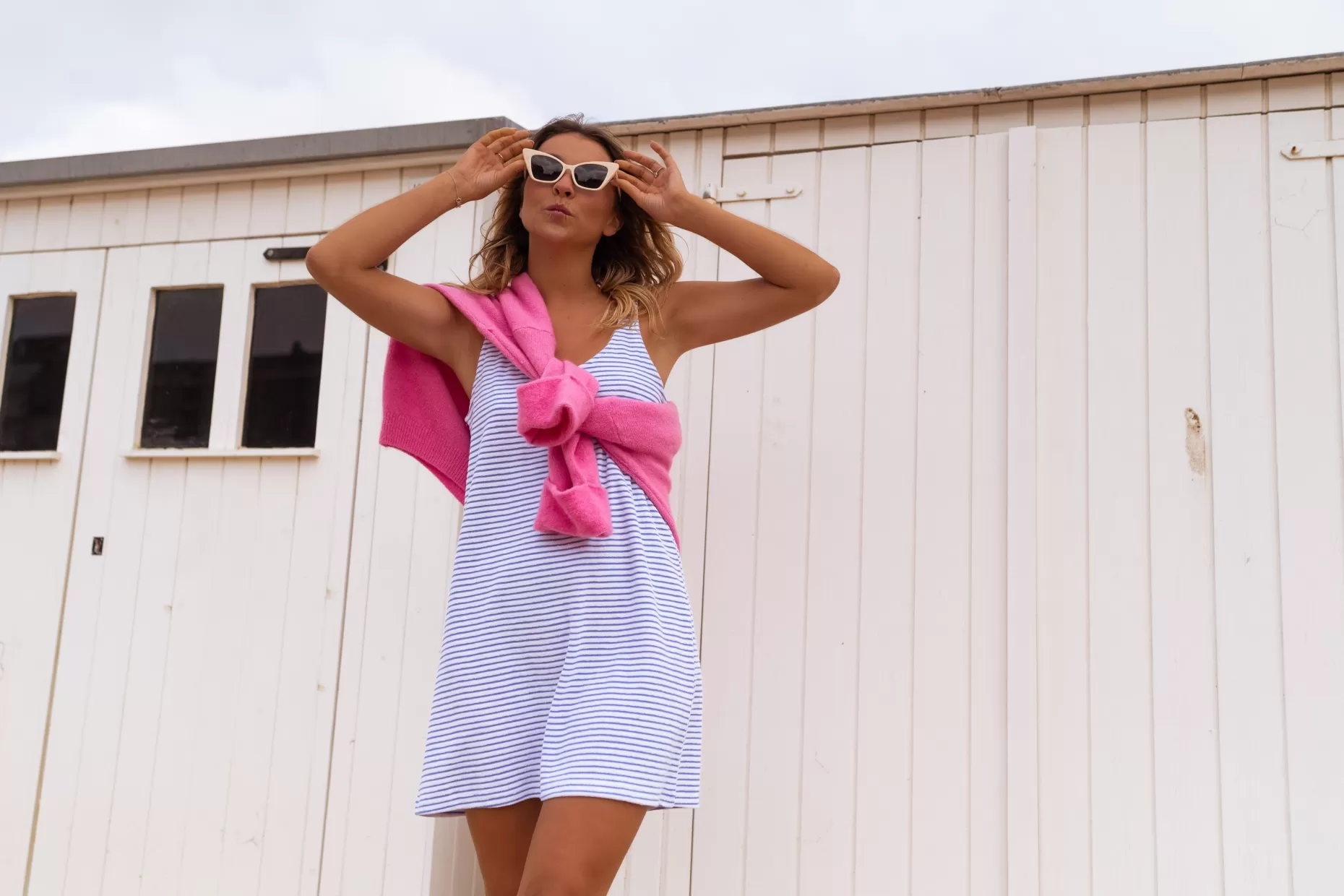 Sale Robe Lovy en éponge bleu et écru à lignes | Robe de plage courte | Prêt-à-porter en ligne | Easy Clothes Femme Robes