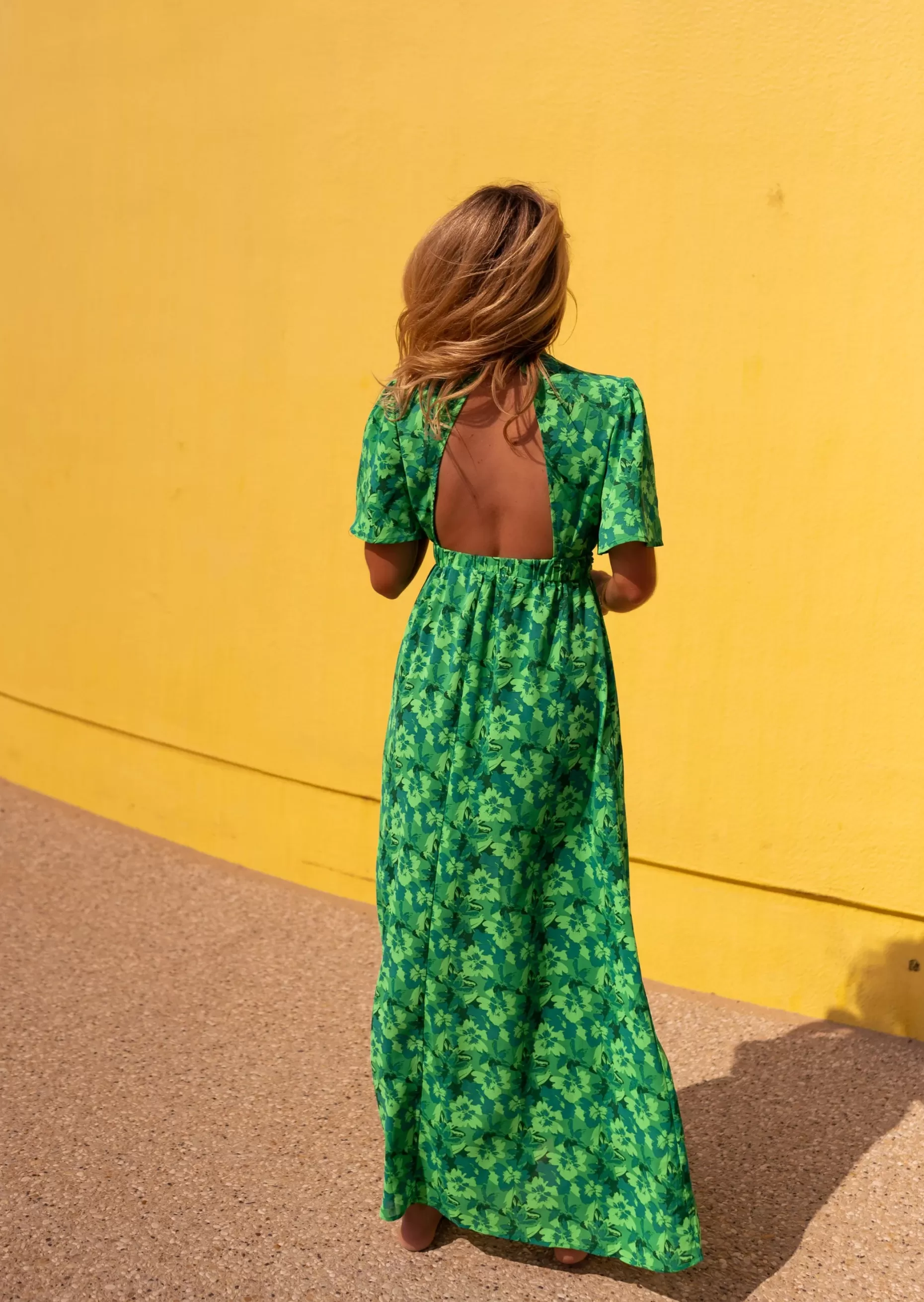Clearance Robe Tiphaine verte à motifs | Robe longue dos nu | Prêt-à-porter en ligne | Easy Clothes Femme Robes